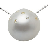 K18WG ホワイトゴールド ダイヤ 白蝶真珠13.7mm ルビー ペンダントネックレス レディース 【中古】